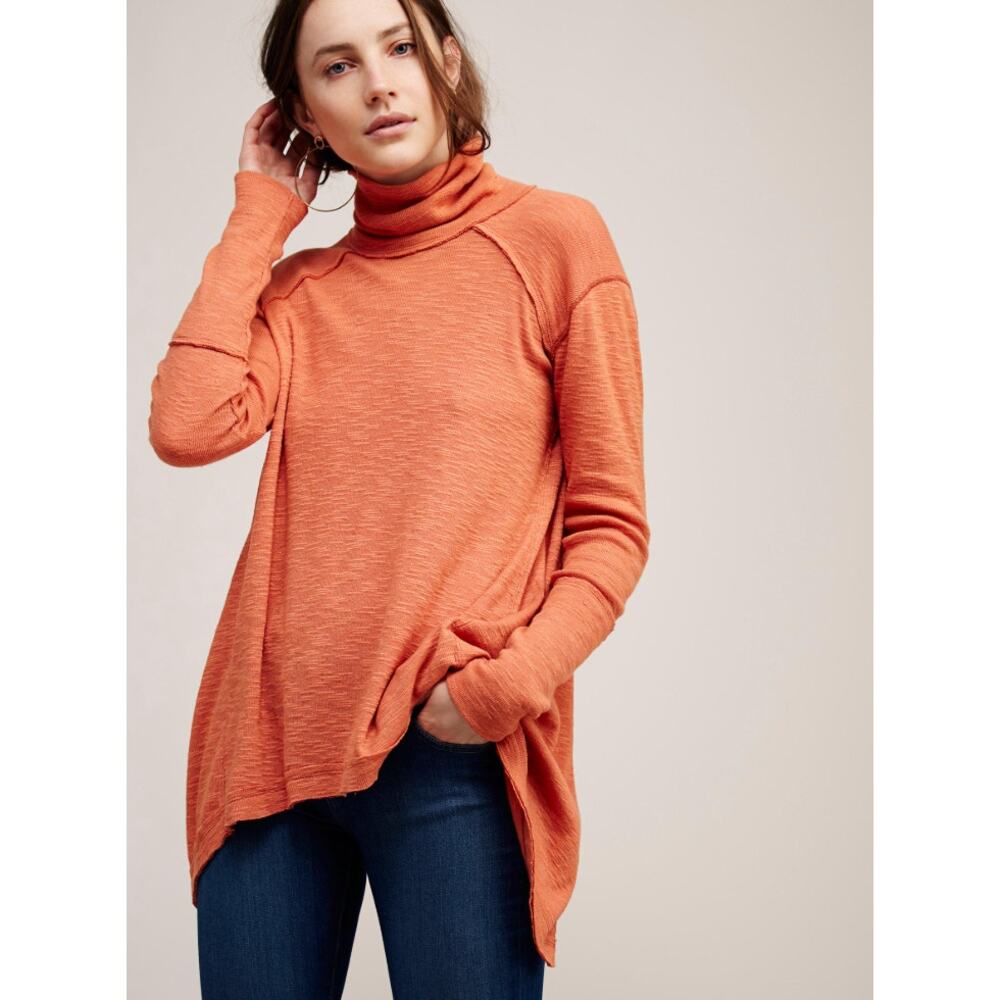 Free people Orange Split Back Turtleneck Thermal